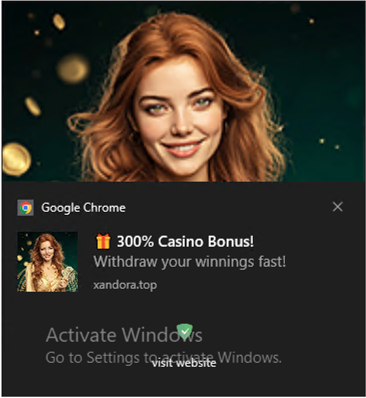 Real malicious push notification example — casino spam from xandora.top
