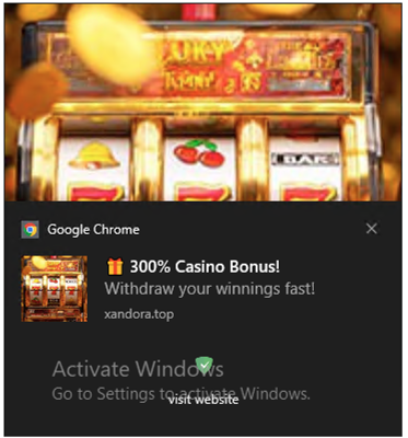 Real malicious push notification example — casino spam from xandora.top